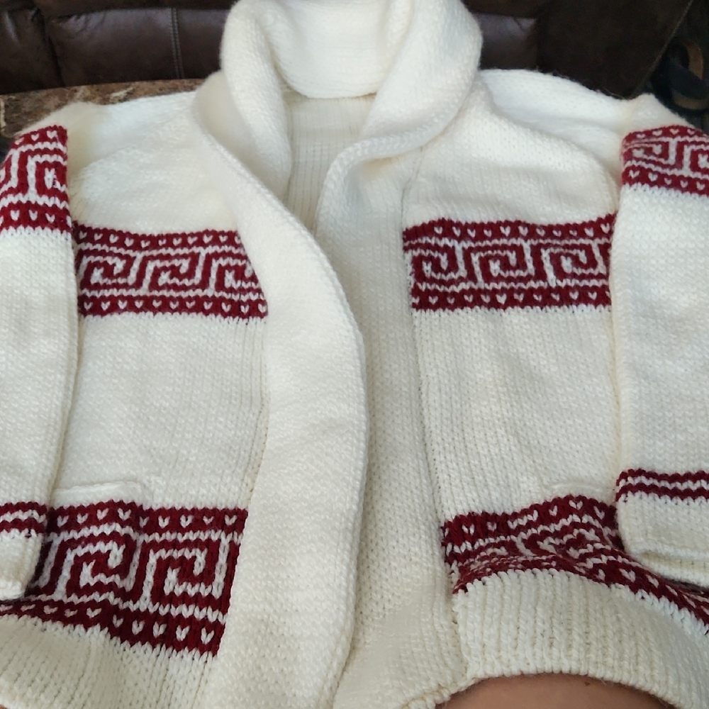 Cozy Cream and Red Patterned Women's Sweater